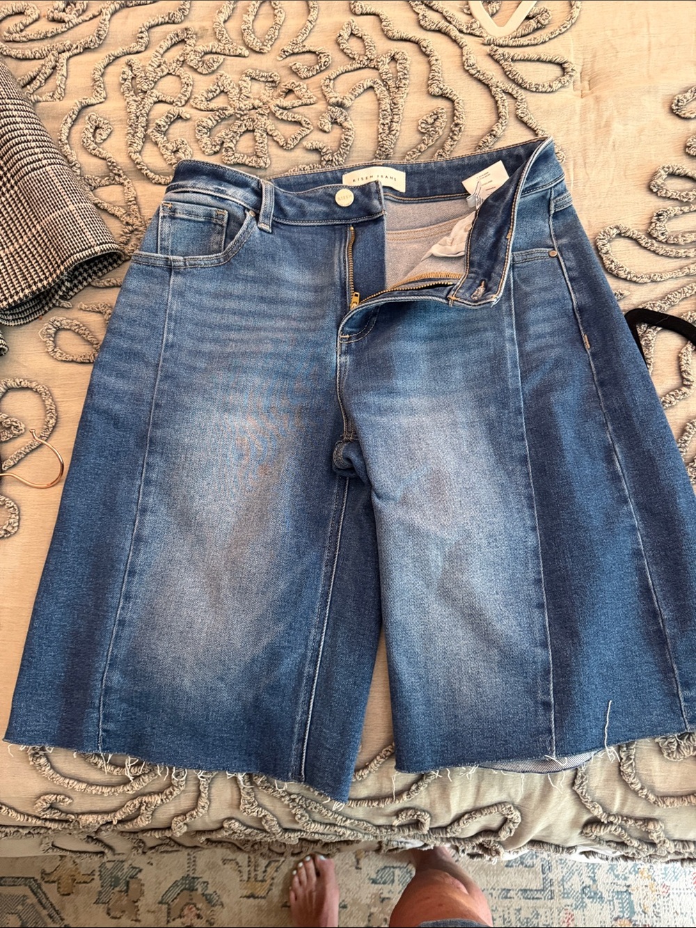 High-Rise Blue Denim Bermuda Shorts by Free People